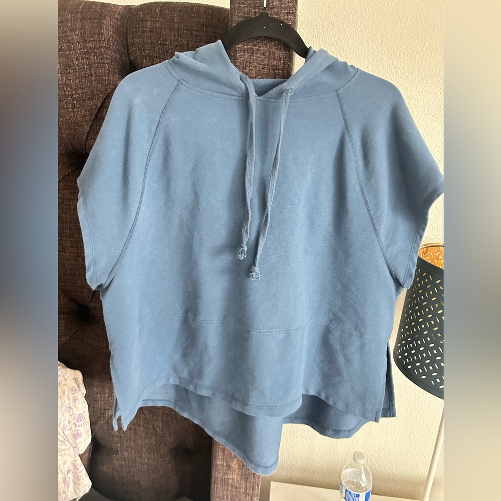Blue Short Sleeve Workout Hoodie Top